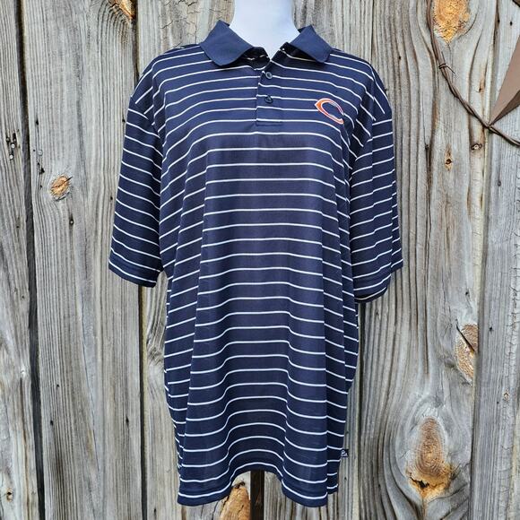 NFL Other - Chicago Bears Polo NFL Team Shirt Size XL Navy Blue White Stripe Orange Logo